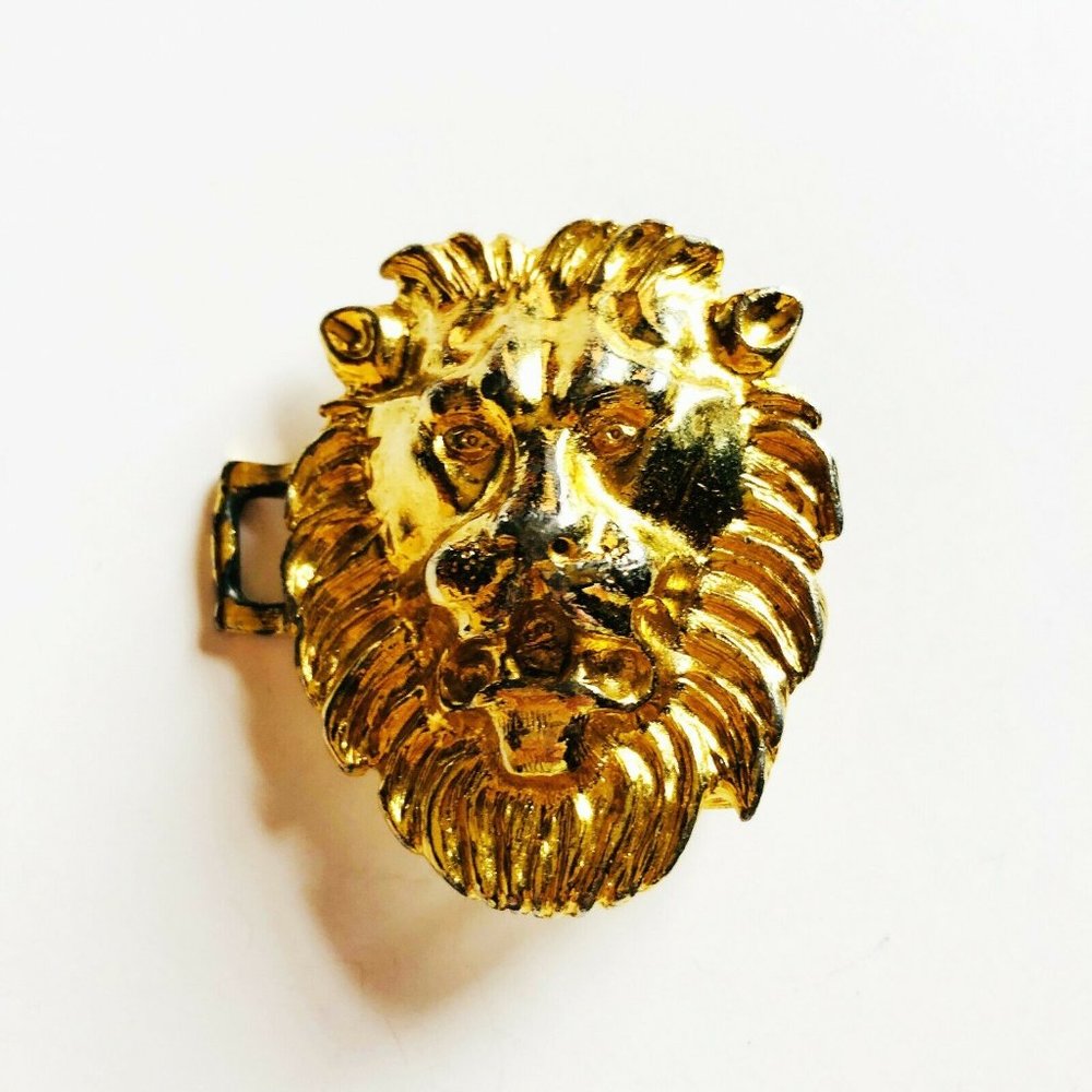 Vintage VTG Gold Tone Lion Leo Belt Buckle 1.75"